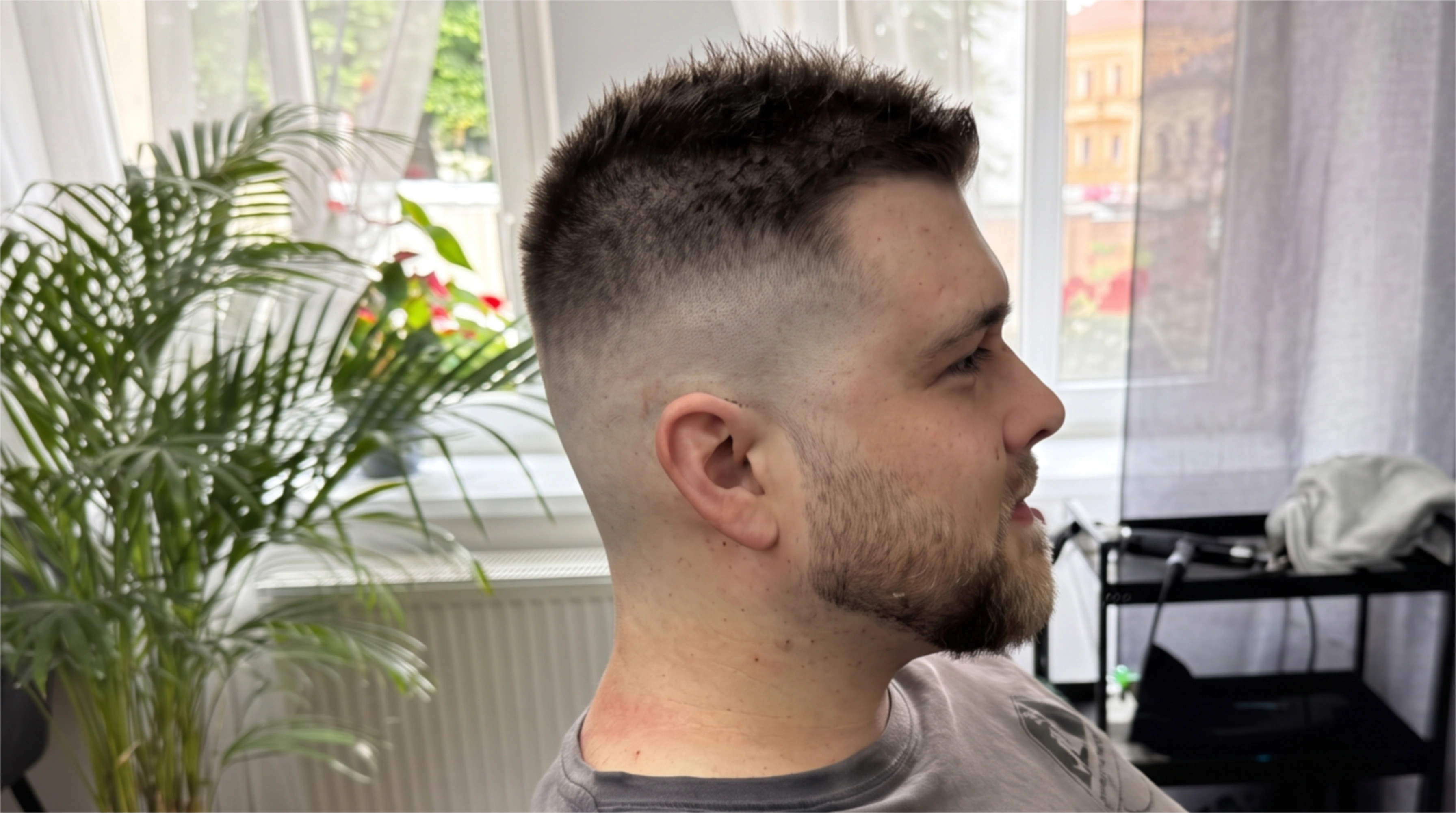 Ukázka French Crop a Buzz Cut střihů pro muže s kouty v Beauty salon Queen