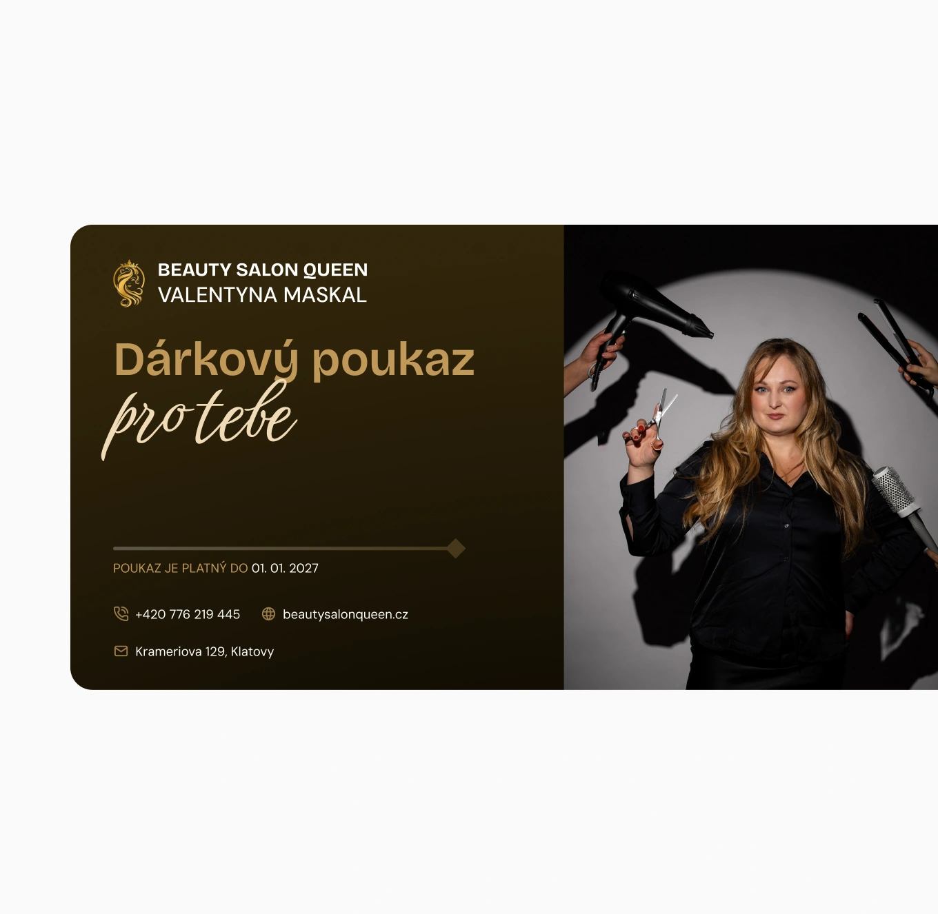 Ukázka dárkového poukazu salonu Beauty Salon Queen.